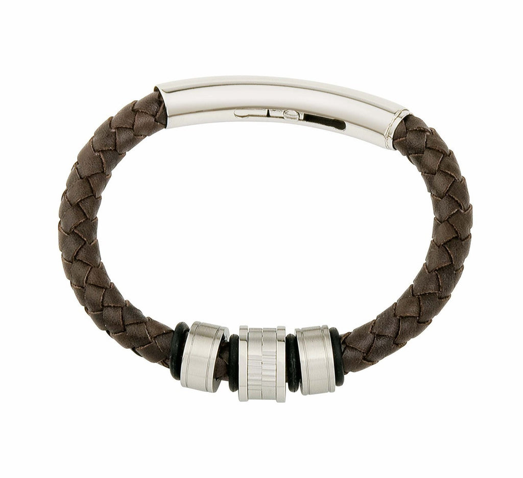 COB10 leather and steel adjustable bracelet