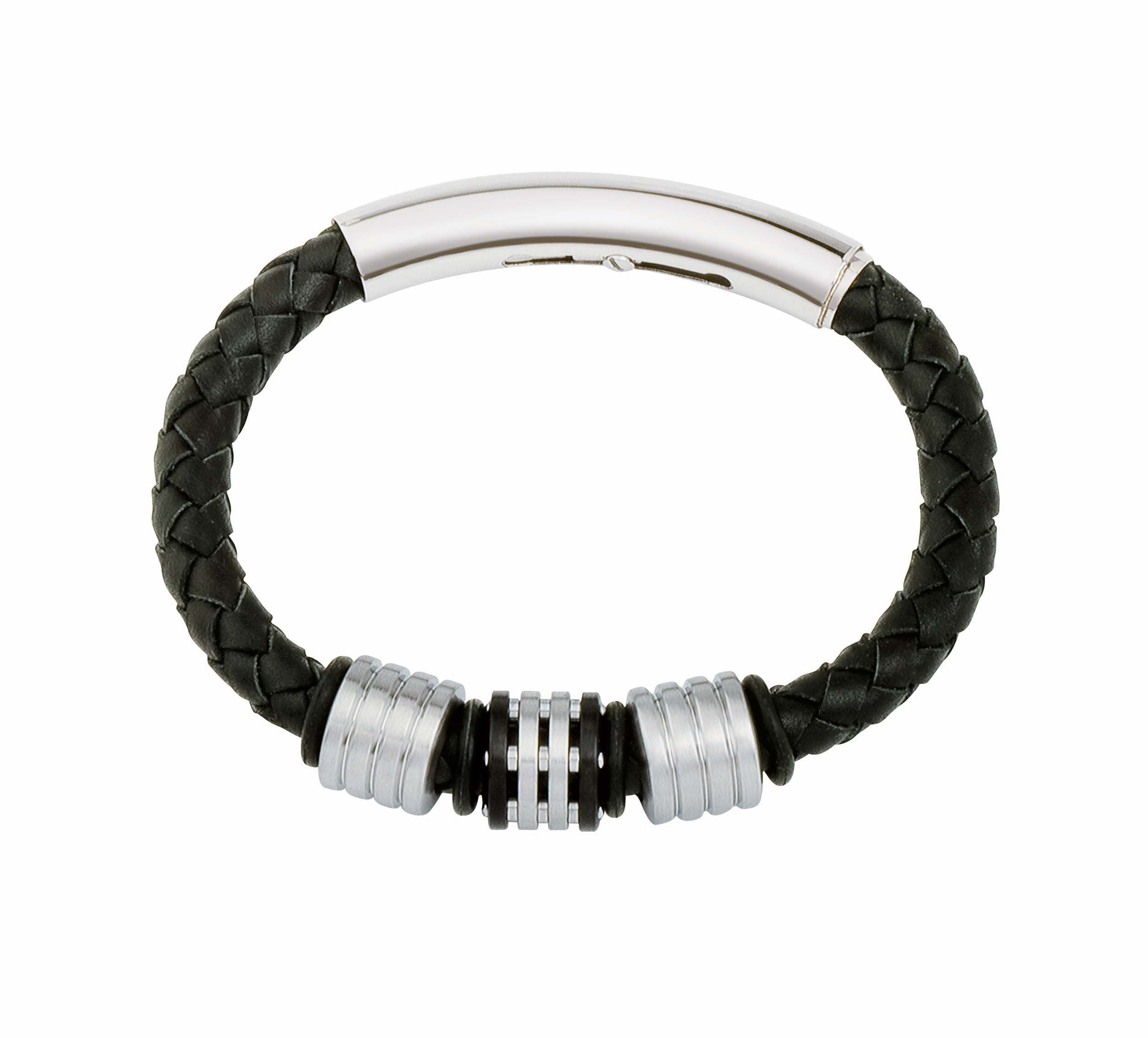 COB12 leather and steel adjustable bracelet