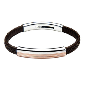 FUB09 leather and steel adjustable bracelet