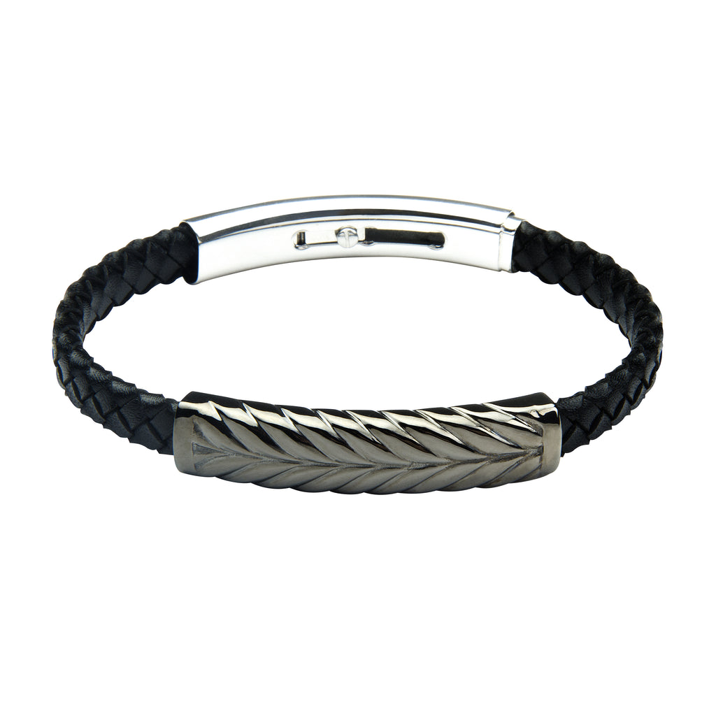 FUB10 leather and steel adjustable bracelet