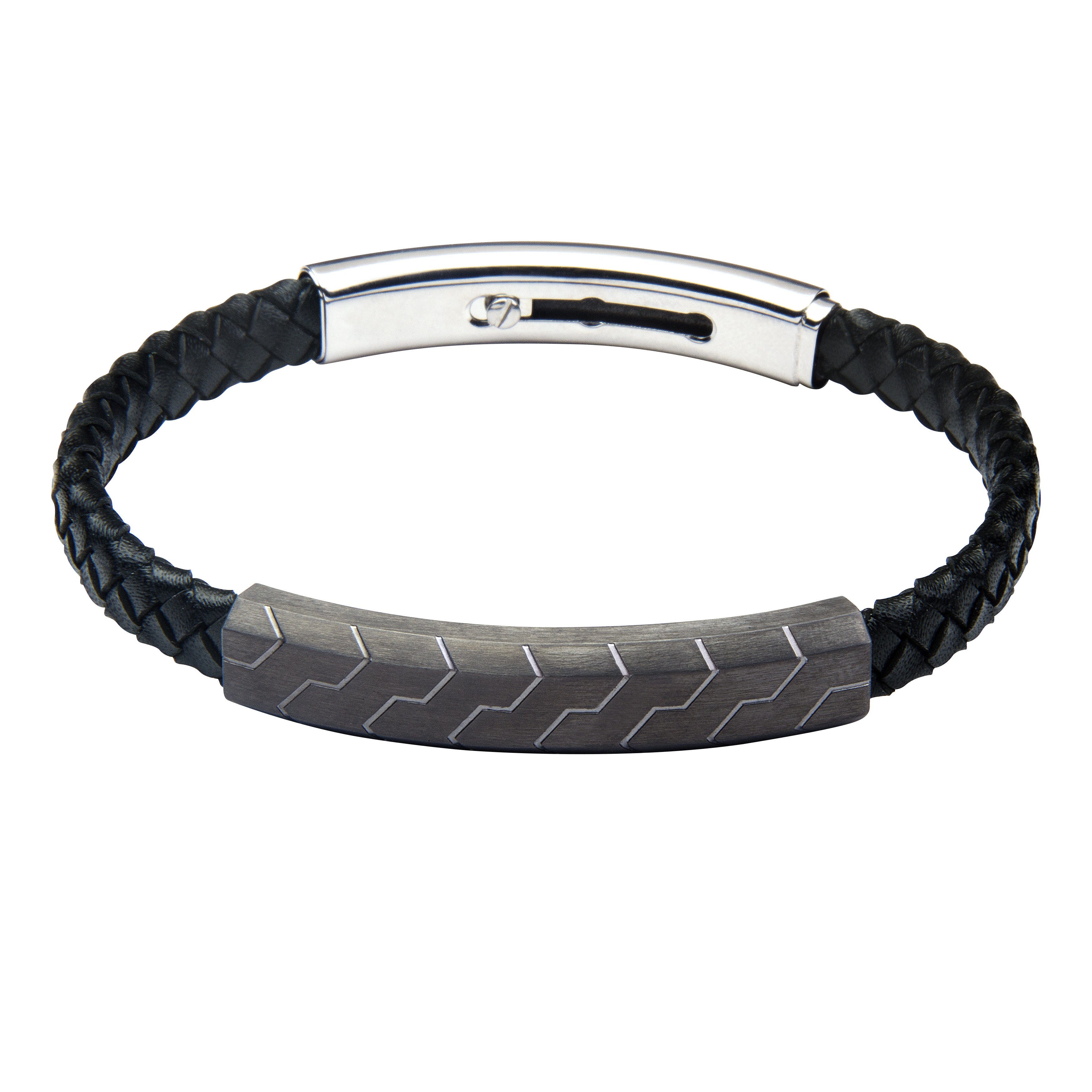 FUB12 leather and steel adjustable bracelet