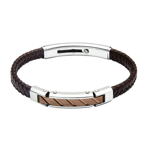FUB14 leather and steel adjustable bracelet