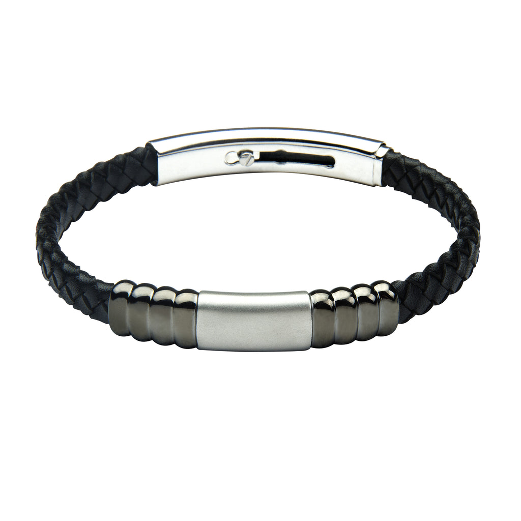 FUB16 leather and steel adjustable bracelet