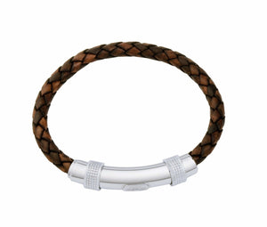 INB06 leather and steel adjustable bracelet