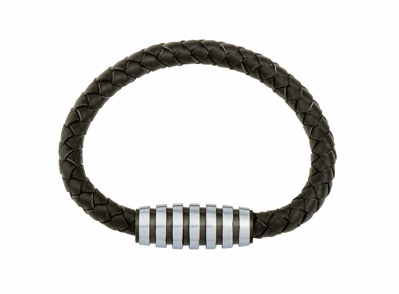 INB07 leather and steel adjustable bracelet