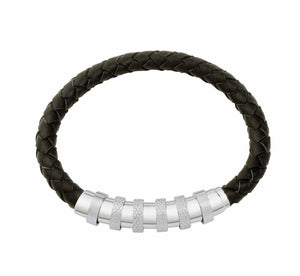 INB11 leather and steel adjustable bracelet