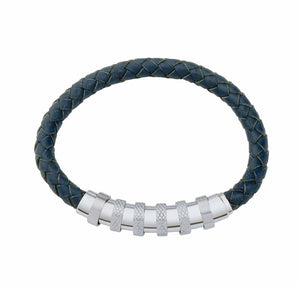 INB12 leather and steel adjustable bracelet