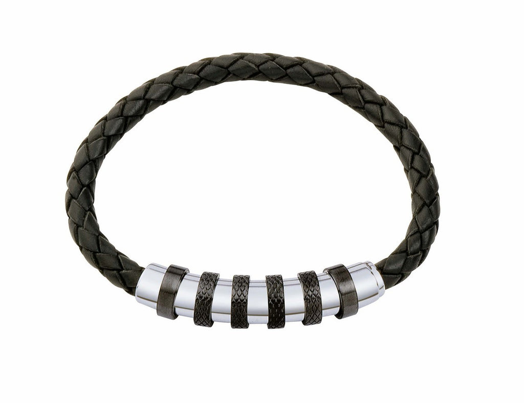 INB14 leather and steel adjustable bracelet