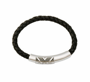 INB16 leather and steel adjustable bracelet