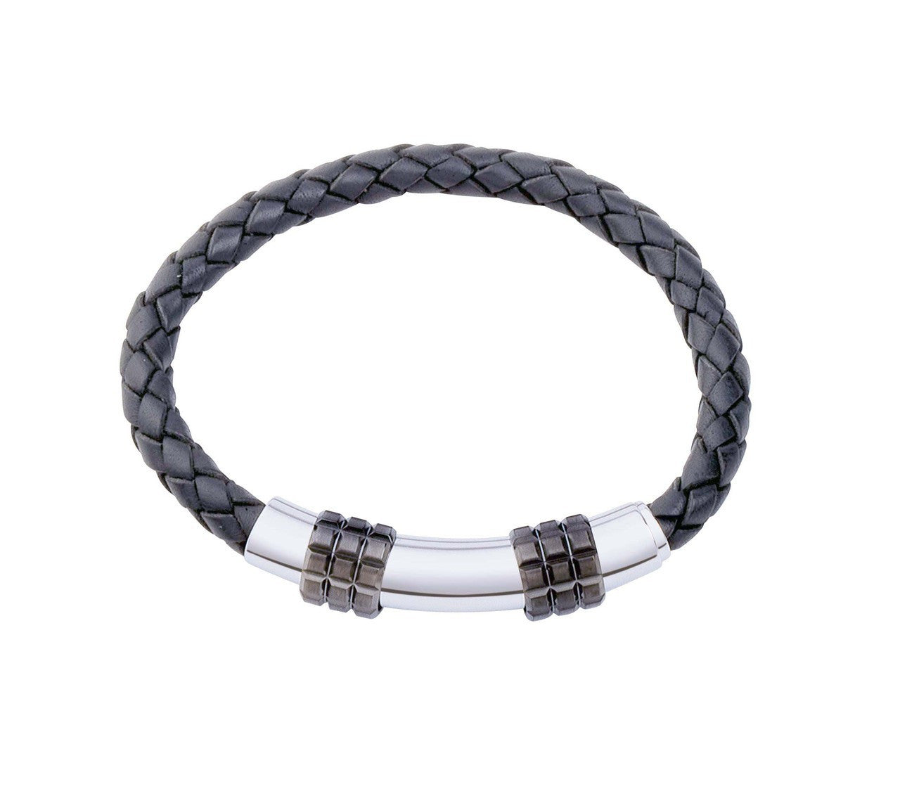 INB18 leather and steel adjustable bracelet