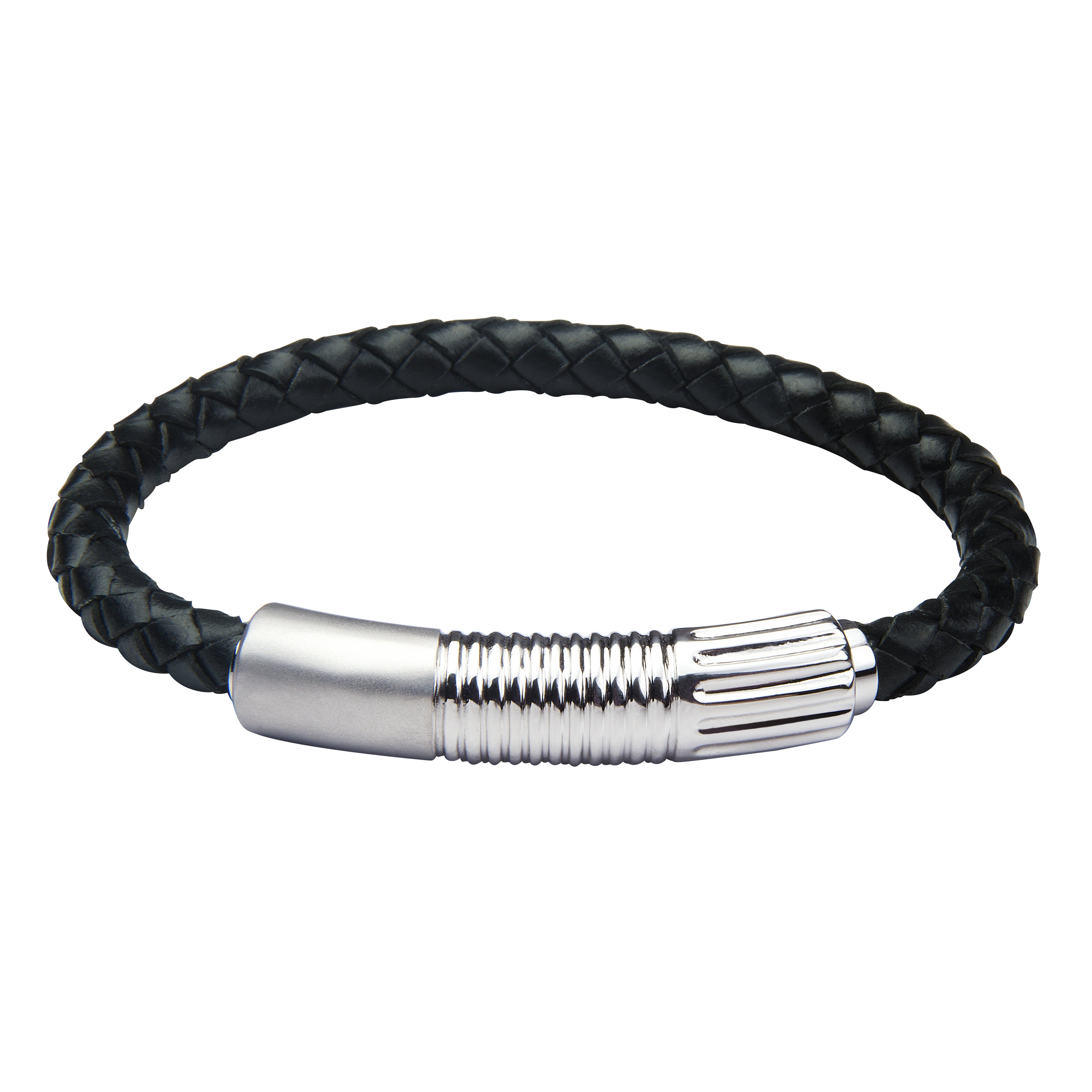 INB25 leather and steel adjustable bracelet