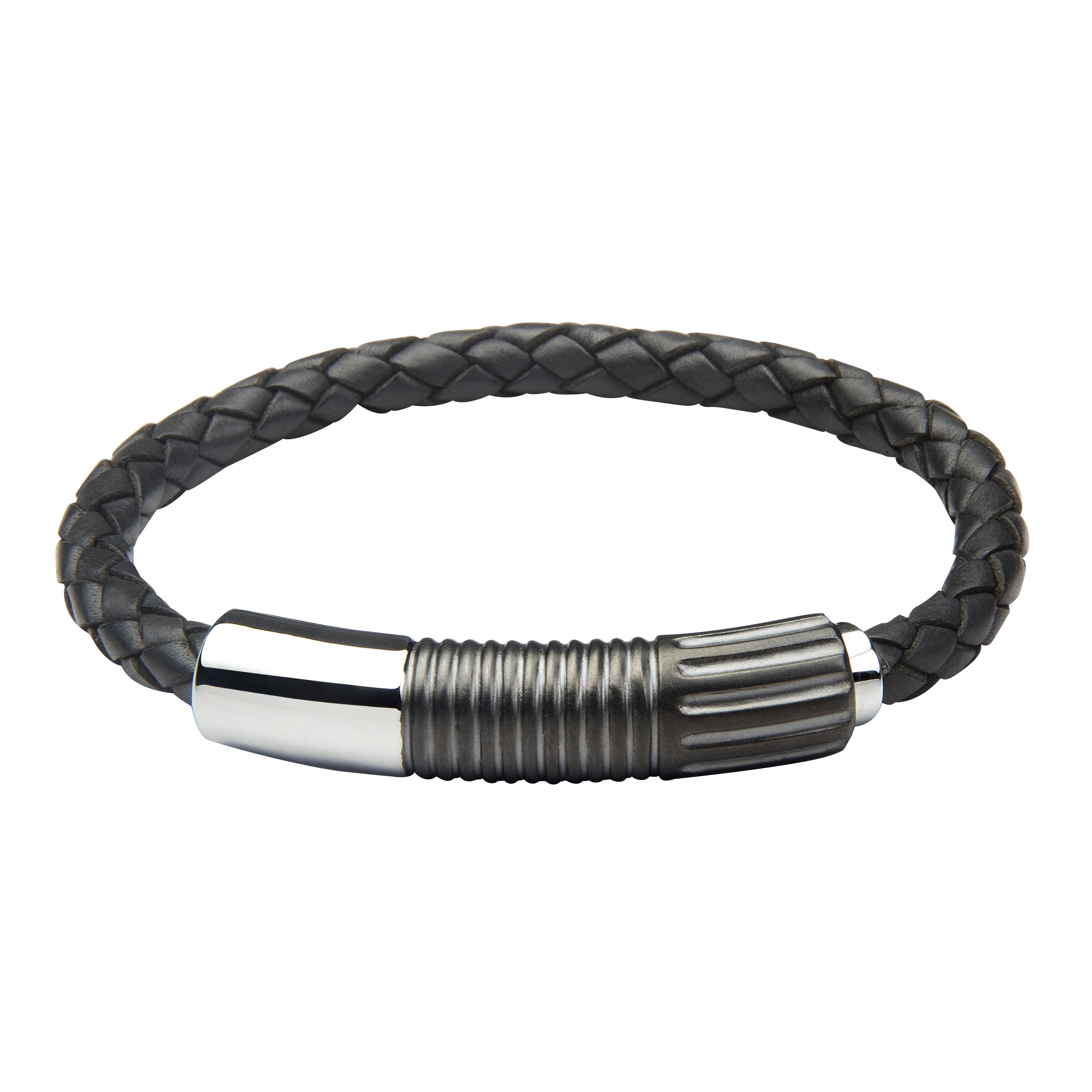 INB26 leather and steel adjustable bracelet