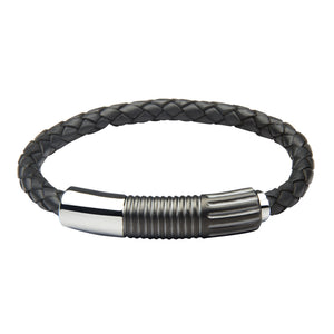 INB26 leather and steel adjustable bracelet