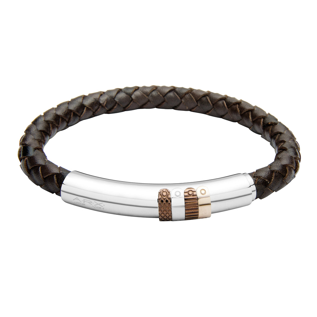 INB30 leather and steel adjustable bracelet