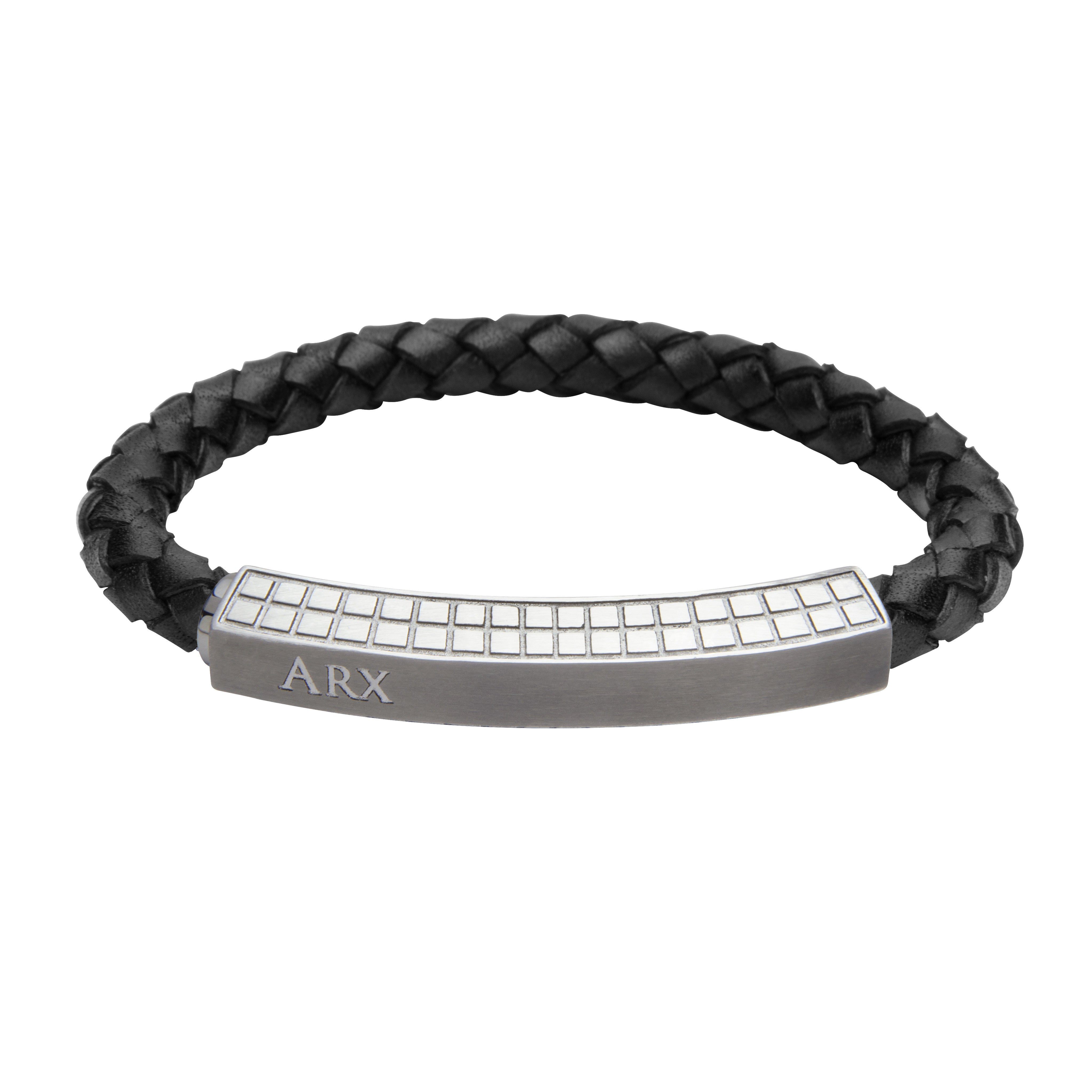 INB37 leather and steel adjustable bracelet