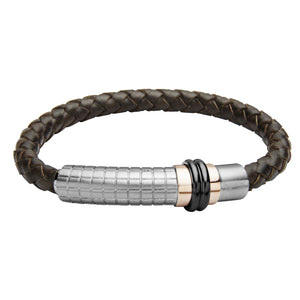INB39 leather and steel adjustable bracelet